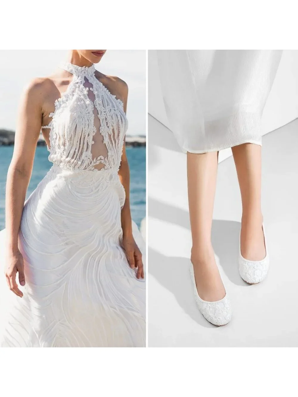 Women's White Lining Lace Ballerina Flats Round Toe Slip on Casual Floral Shoes